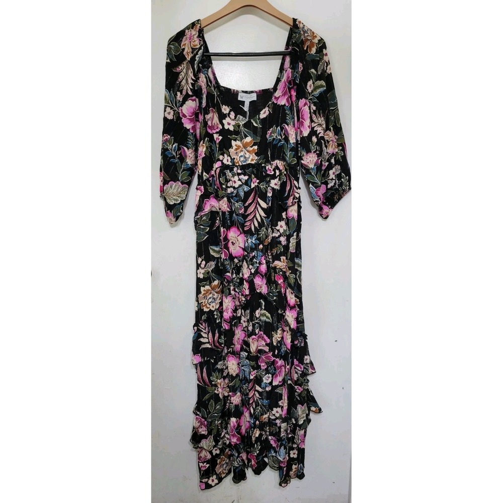 Jessica Simpson Maxi Sundress Dark Floral Boho Tiered Smocked Lined Size 2X